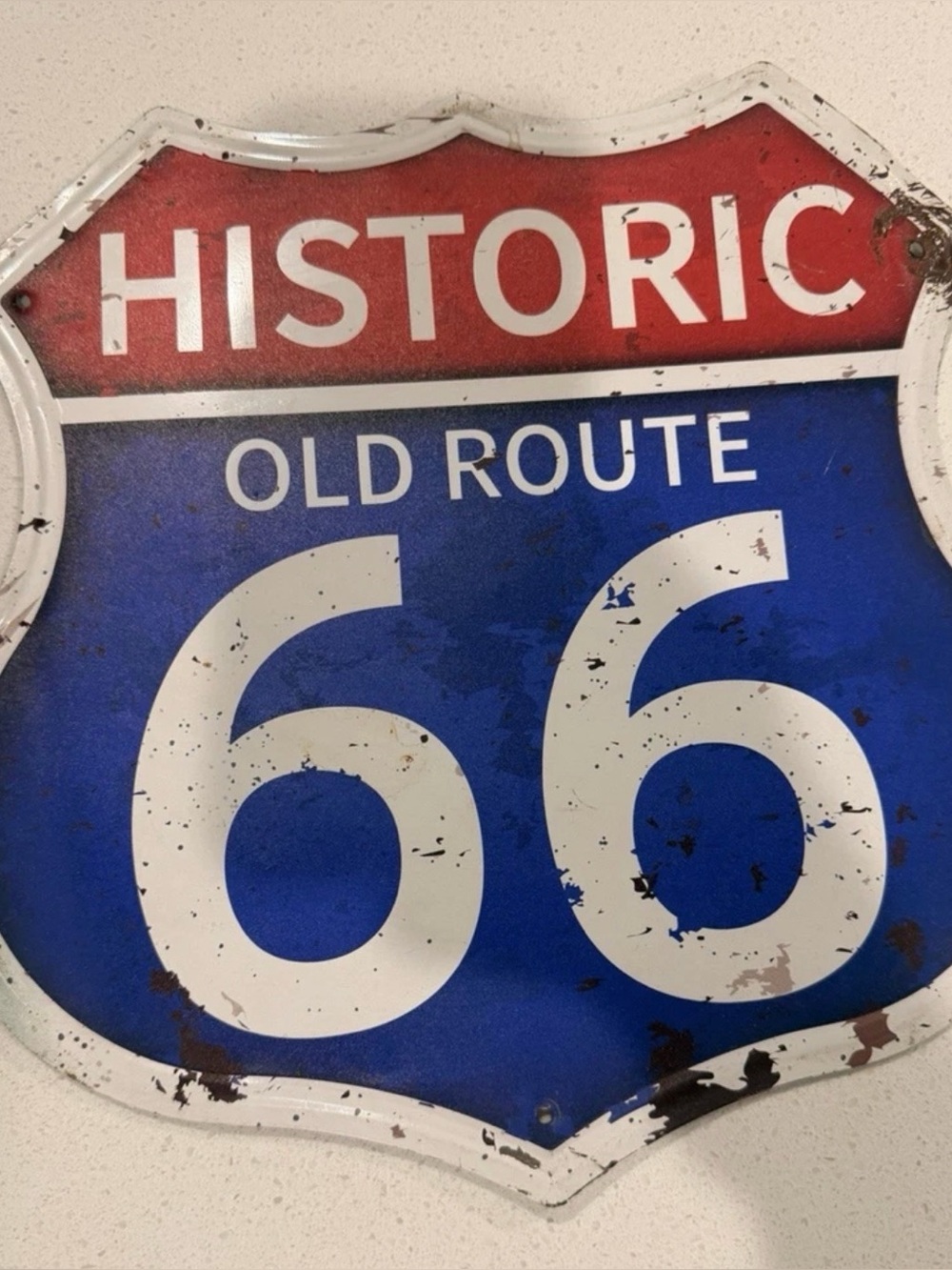 Historic Old Route 66 Blue and Red Metal Wall Sign